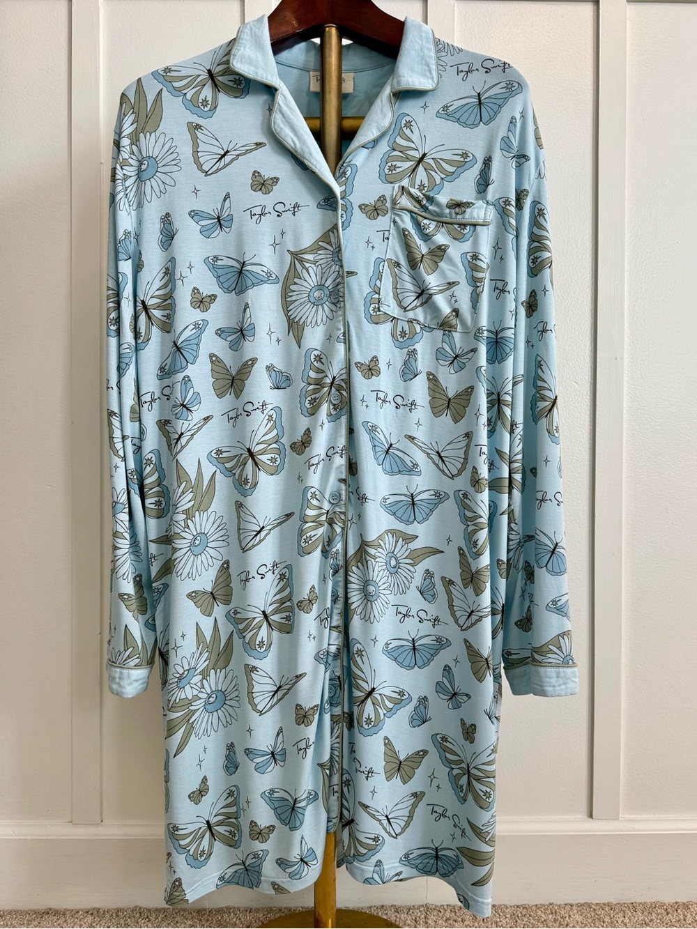 TAYLOR SWIFT DEBUT BUTTERFLY PJ SHIRT DRESS NIGHTGOWN TEAL LARGE L